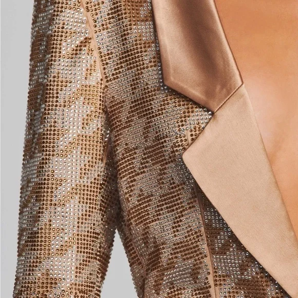 Retrofete Beige & Cream Houndstooth Sequin Blazer Dress - Picture 3 of 9